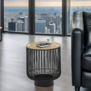 Zertifiziert meineWunschleuchte Couchttisch 2 teilig Korbtisch Metall Schwarz mit Tischplatte Gold, Höhe 46cm
