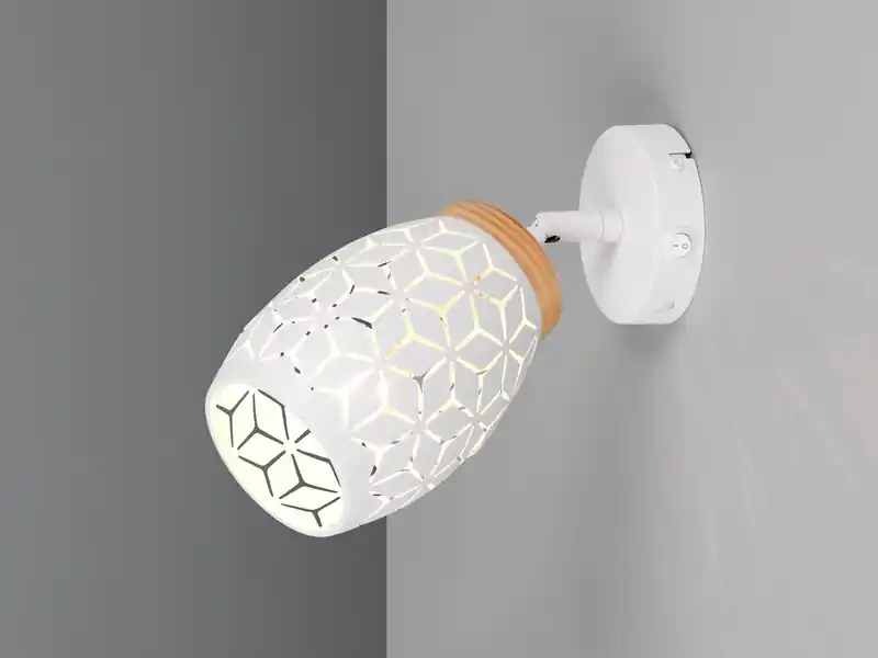 RL LIVE YOUR LIGHT Wandstrahler BIDAR Weiß mit Schalter & Stanzmuster, Breite 12cm Versand Am Gleichen Tag