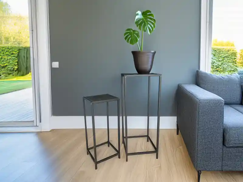 meineWunschleuchte Beistelltisch 2er Set aus Metall Schwarz Blumentisch Höhe 60 und 80cm Angebot