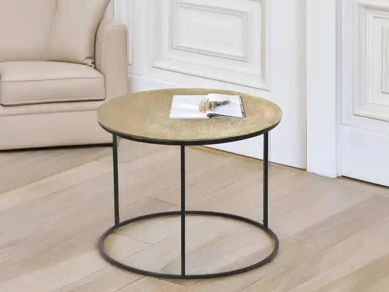 MIRRORS AND MORE Großer Beistelltisch PATTY rund Metall in Schwarz Gold, Höhe 46cm Direkt Vom Hersteller