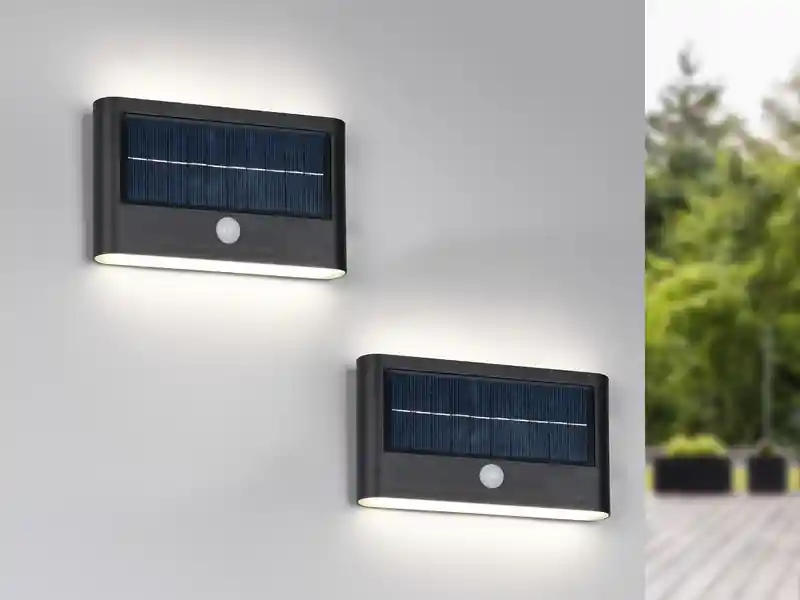 meineWunschleuchte 2er SET Solar Außenwandleuchten auch per USB aufladbar mit Bewegungsmelder Günstig