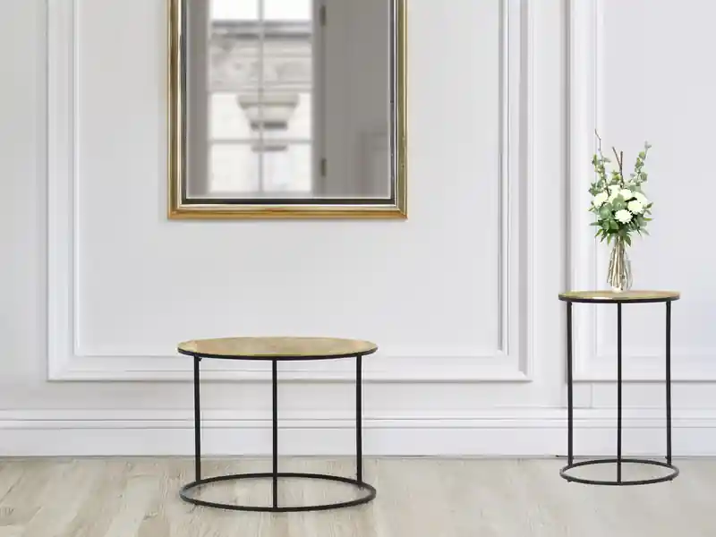 Garantierte Lieferung meineWunschleuchte Beistelltische 2er Set rund Metall in Schwarz Gold, Höhe 46 und 61cm