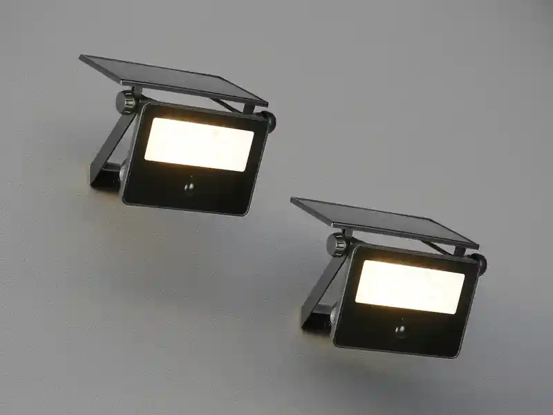 meineWunschleuchte 2er SET Solarstrahler außen mit Bewegungsmelder, Breite 14cm Letzte Chance