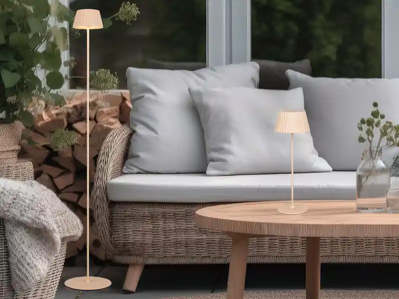meineWunschleuchte SET: Kleine Akku Stehlampe 123cm & Tischlampe 39cm für Outdoor kabellos Beige Mega-Angebot