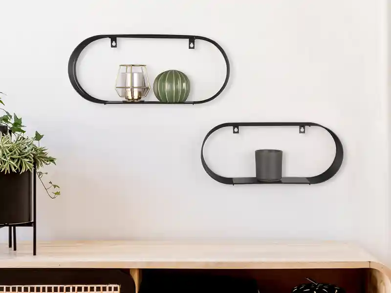 MIRRORS AND MORE Gitter Wandregal 2er Set JOYCE aus Metall in Schwarz Super-Preis