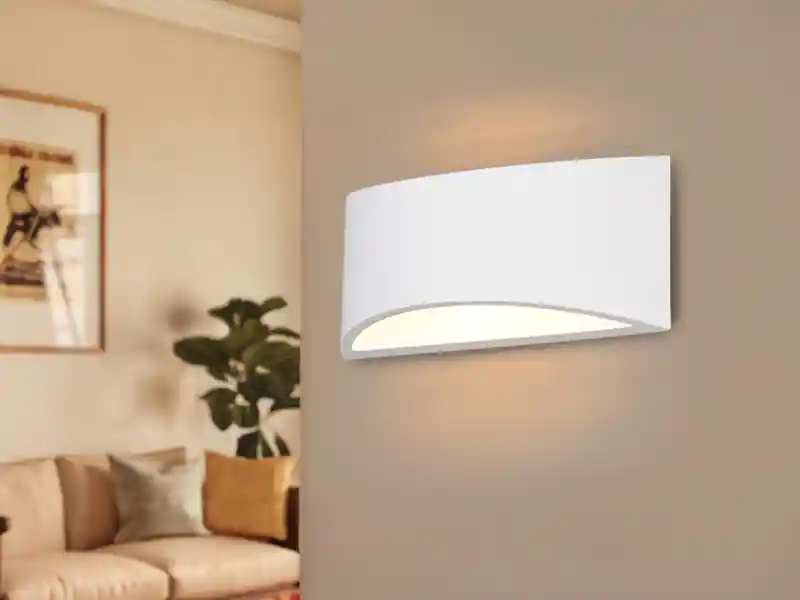 meineWunschleuchte LED Wandleuchte halbrund aus Gips mit Up and Down Lichteffekt, Breite 30cm Markenware