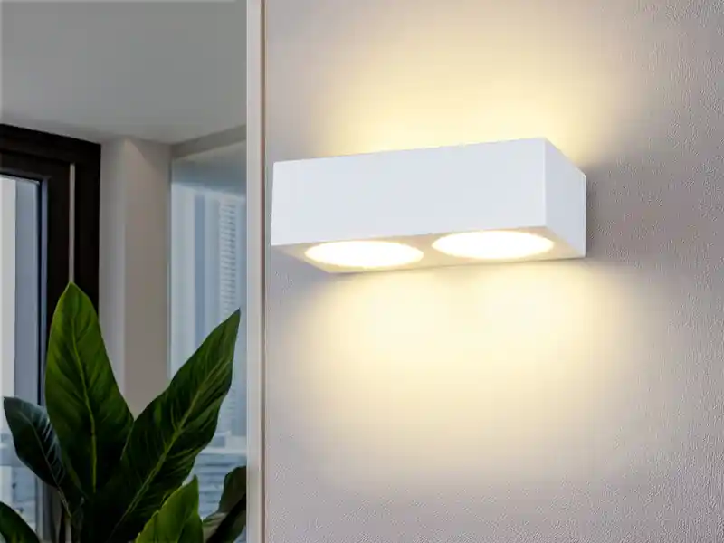 Versand Am Gleichen Tag meineWunschleuchte LED Wandleuchte eckig aus Gips mit Up and Down Lichteffekt, Breite 23cm