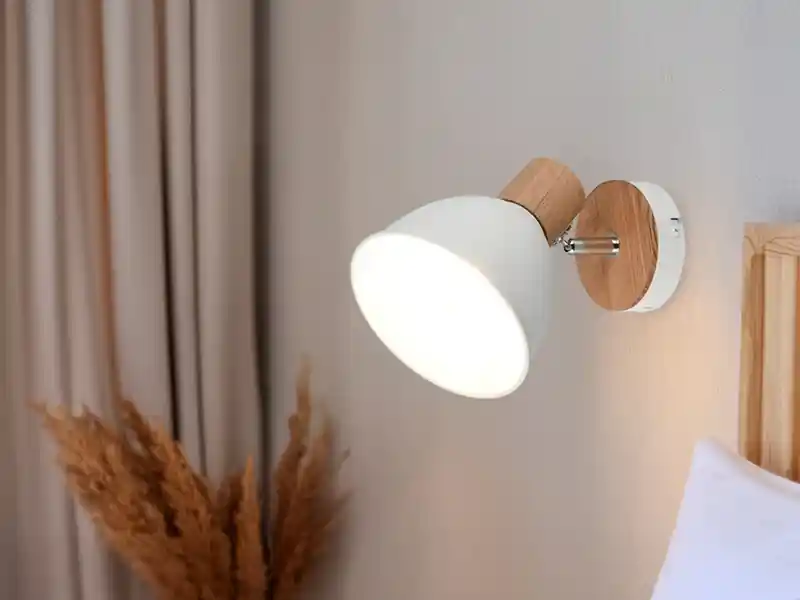 meineWunschleuchte LED Wandstrahler aus Metall in Weiß & Holzoptik, Höhe 19cm Kostenfreie Lieferung