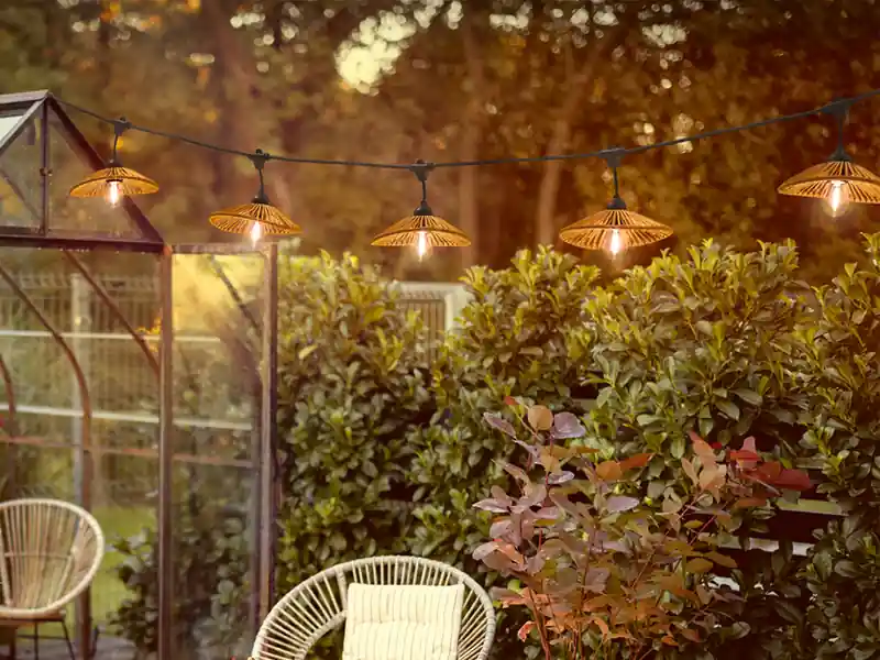 Letzte Chance RL LIVE YOUR LIGHT Outdoor Lichterkette CHAIN mit Stecker & 10 LEDs mit Boho Schirmen, 6,5 Meter