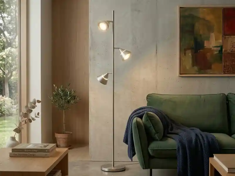Geprüft Trio Leuchten Moderne LED Stehlampe ROMEO dimmbar mit 3 Spots, Silber, Höhe 150cm