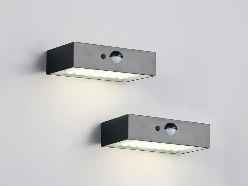 meineWunschleuchte 2er-Set Solar Wandleuchte außen mit Bewegungsmelder für Balkon wetterfest B 14cm Preisreduziert