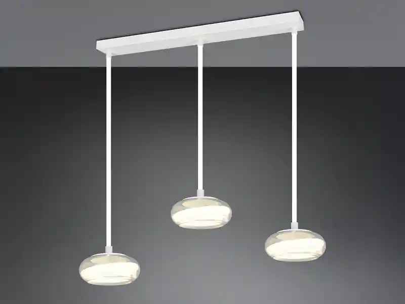 Nur Für Kurze Zeit Trio Leuchten LED Pendelleuchte TARSIA dimmbar aus Metall in Weiß & Glas, 3 flammig, B: 91,5cm
