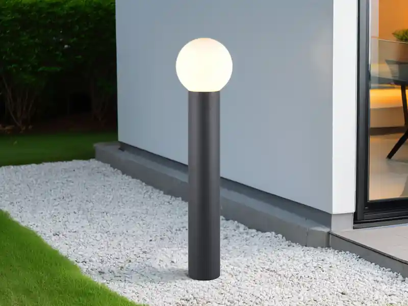 Bestpreis meineWunschleuchte LED Wegeleuchte aus Aluminium in Anthrazit mit Glaskugel, Höhe 80cm