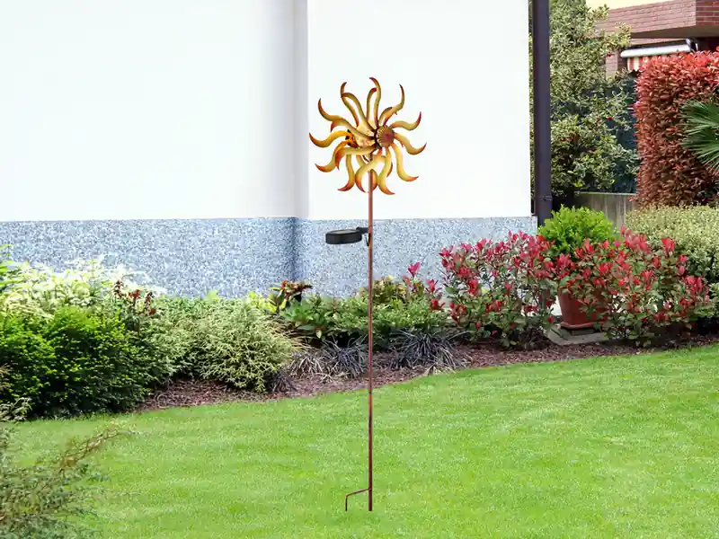 Globo Solar Gartenstecker Windrad mit Erdspieß in Orange-Gelb & Kupfer, Höhe 92cm Solange Der Vorrat Reicht
