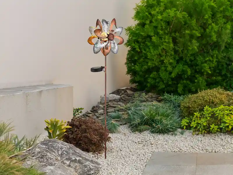 Globo Solar Gartenstecker Windrad mit Erdspieß in Kupfer & Silber patiniert, Höhe 92cm Günstig