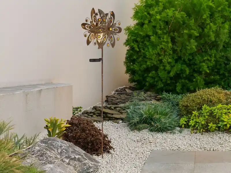 Preisreduziert Globo Solar Gartenstecker Windspiel mit Erdspieß aus Metall in Rostoptik, Höhe 124cm