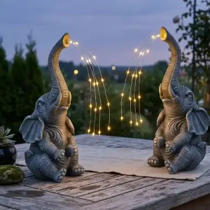 meineWunschleuchte 							2er Set LED Deko Solarleuchten Kunststoff Elefantenlampen Grau, Höhe 32,5cm Knallerangebot