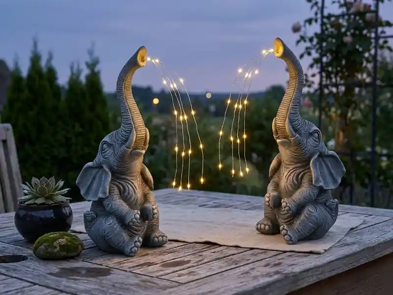 meineWunschleuchte 2er Set LED Deko Solarleuchten Kunststoff Elefantenlampen Grau, Höhe 32,5cm Knallerangebot