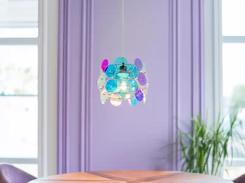 meineWunschleuchte Kleine LED Pendelleuchte aus irisierendem Kunststoff, Ø 25cm Direkt Vom Hersteller