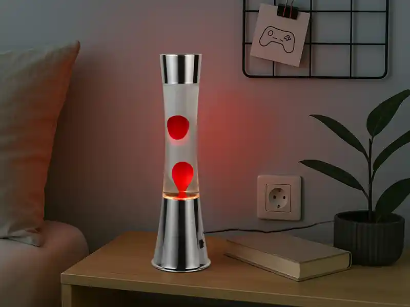 Sonderaktion RL LIVE YOUR LIGHT LED Lavalampe ETNA im 90er Jahre Design, Silber mit roter Lava, Höhe 39,5cm