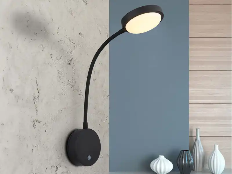 meineWunschleuchte Akku Wand Leselampe dimmbar, Schwarz mit Flexrohr, Höhe 45cm Finale Aktion