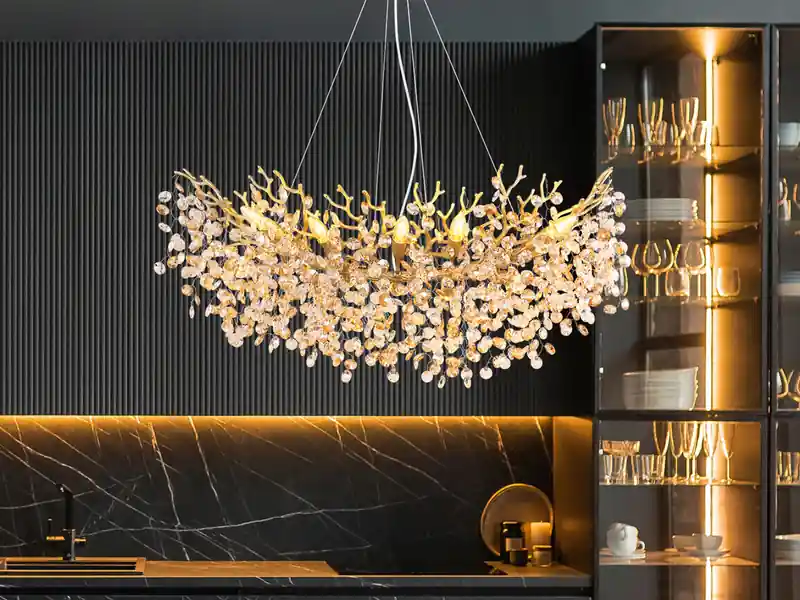 Globo XL Kronleuchter QUEENA Gold 10-flammig Glas Kristall 2-farbig, Breite: 100cm Beliebt
