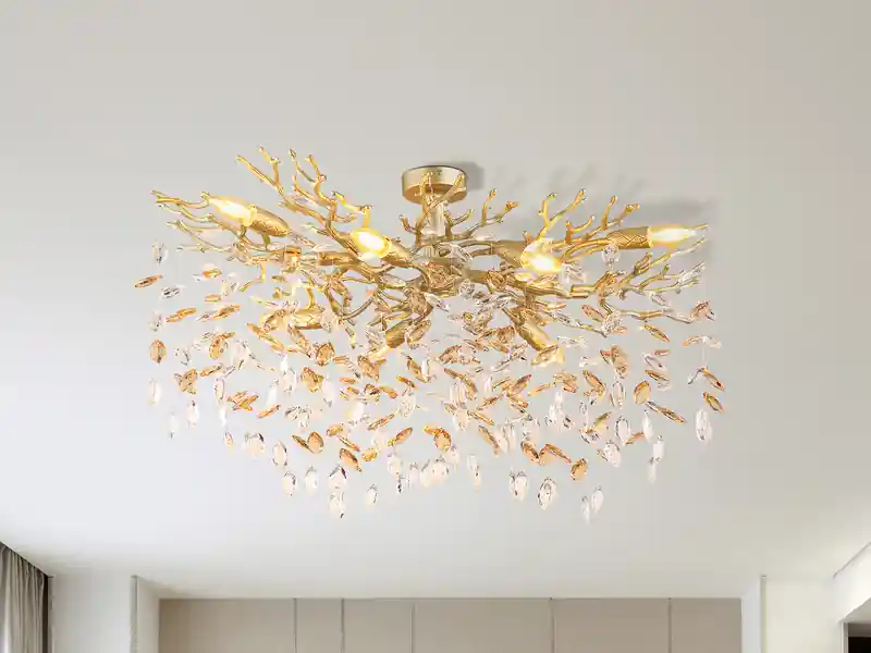 Neue Kollektion Globo Große Deckenleuchte QUEENA Gold 7-flammig Glas Kristall 2-farbig, Breite 85cm