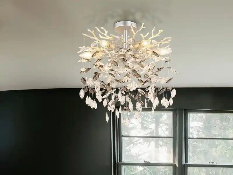 Ausverkauf Globo Deckenleuchte QUEENA Silber 6-flammig Glas Kristall 2-farbig Ø 50cm