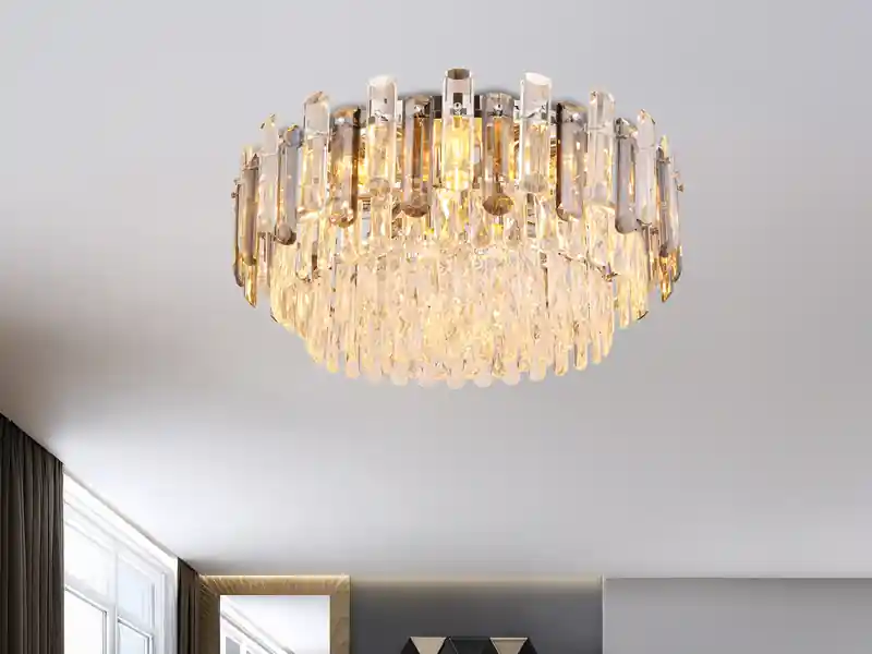 Globo Große Deckenleuchte ORGINA mit Acryl Kristallen und Rauchglas Stäben, Ø 55cm Neuheit