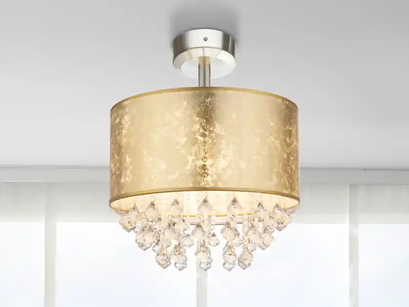 Jetzt Bestellen Globo Deckenleuchte AMY mit Stoff Lampenschirm Gold & Kristall Behang, Ø 40cm