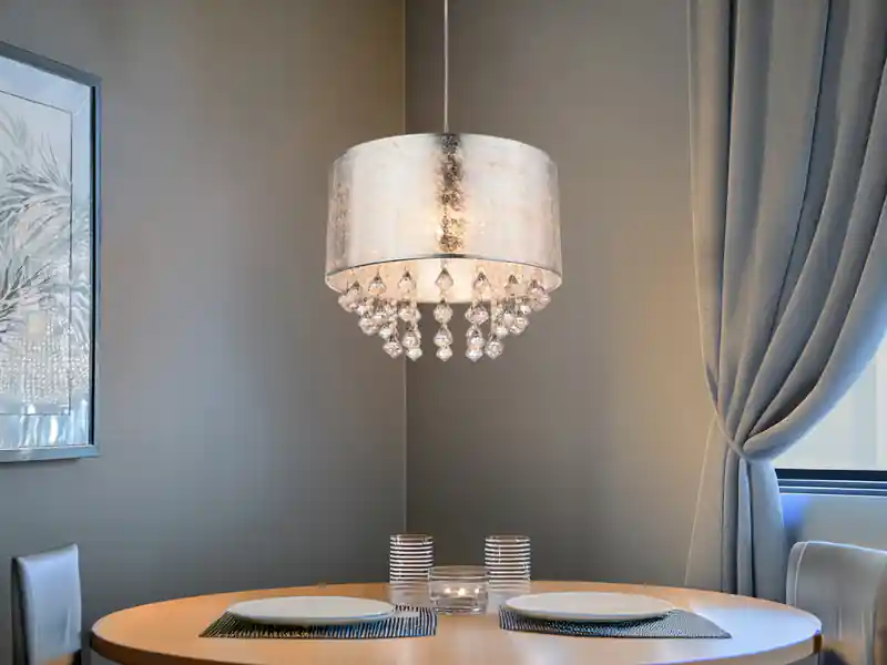 Preis Gesenkt Globo Pendelleuchte AMY mit Stoff Lampenschirm Silber & Kristall Behang, Ø 40cm