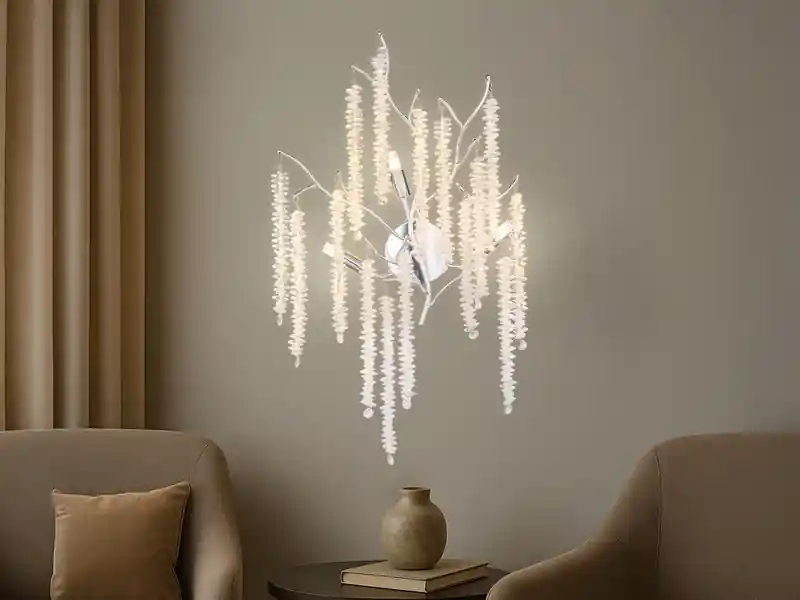Globo Ausgefallene Wandleuchte LAVERNE Silber Chrom mit Kristall, Höhe 60cm Sonderangebot