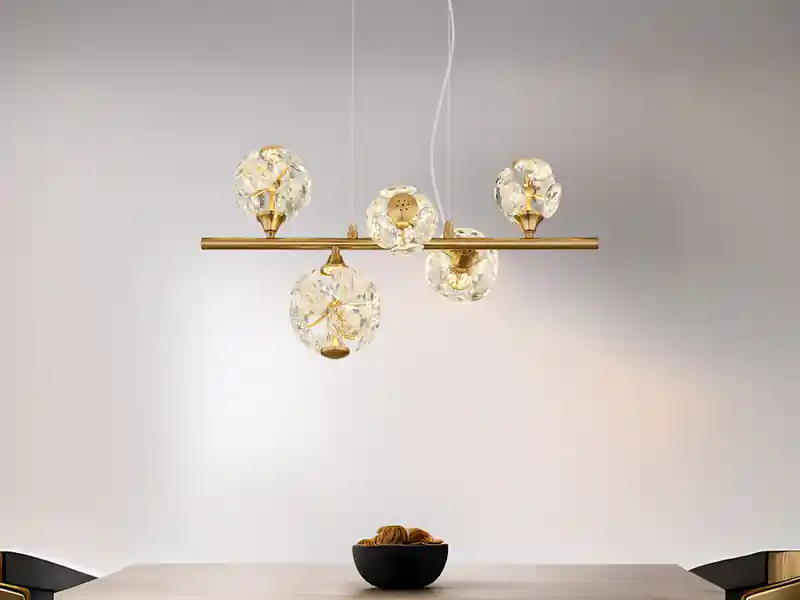 Günstig Globo LED Pendelleuchte VIRINA 5-flammig Gold mit Kristall Glaskugeln, Breite 61cm