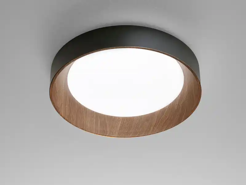 LUCE Design LED Deckenleuchte ARKA Schwarz mit Holzoptik & 3 Lichtfarben, Ø 40cm Schnäppchen
