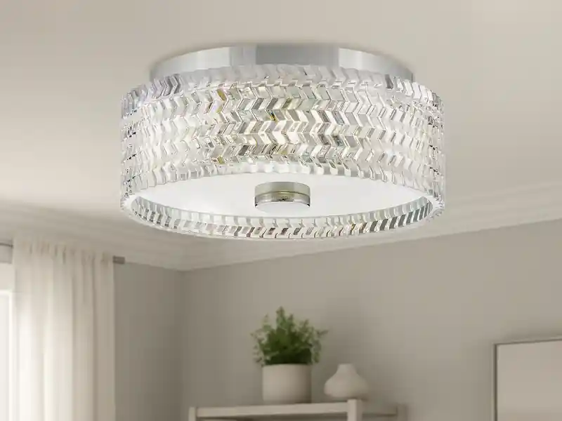 Top-Preis meineWunschleuchte Retro LED Deckenleuchte Silber Chrom mit Chevron Glas Lampenschirm Ø 30,5cm