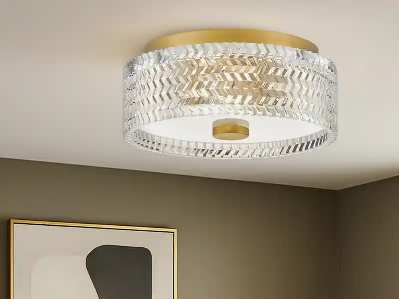 meineWunschleuchte Retro LED Deckenleuchte Messing mit Chevron Glas Lampenschirm Ø 30,5cm Direkt Vom Hersteller