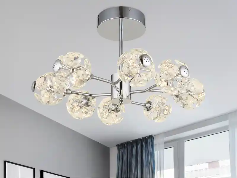 Echt Globo LED Deckenleuchte VIRINA 8-flammig Silber mit Kristall Glaskugeln, Ø 68cm
