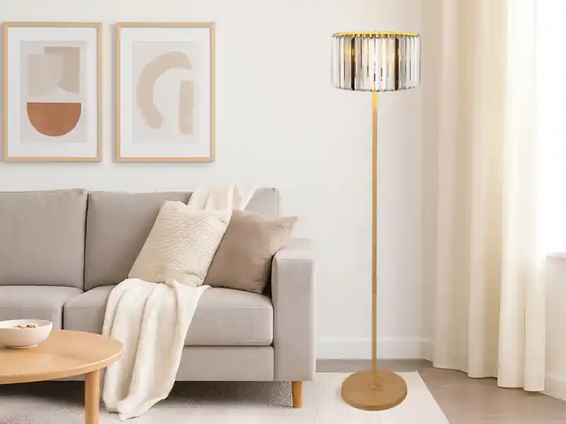 Preis Gesenkt meineWunschleuchte Moderne LED Stehlampe mit Lampenschirm aus Rauchglas Kristall, Höhe 150cm