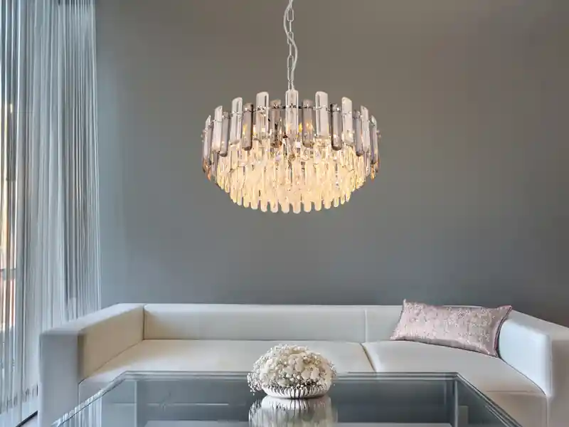 meineWunschleuchte LED Kronleuchter mit Acryl Kristallen und Rauchglas Stäben, Ø 59cm Top-Angebot