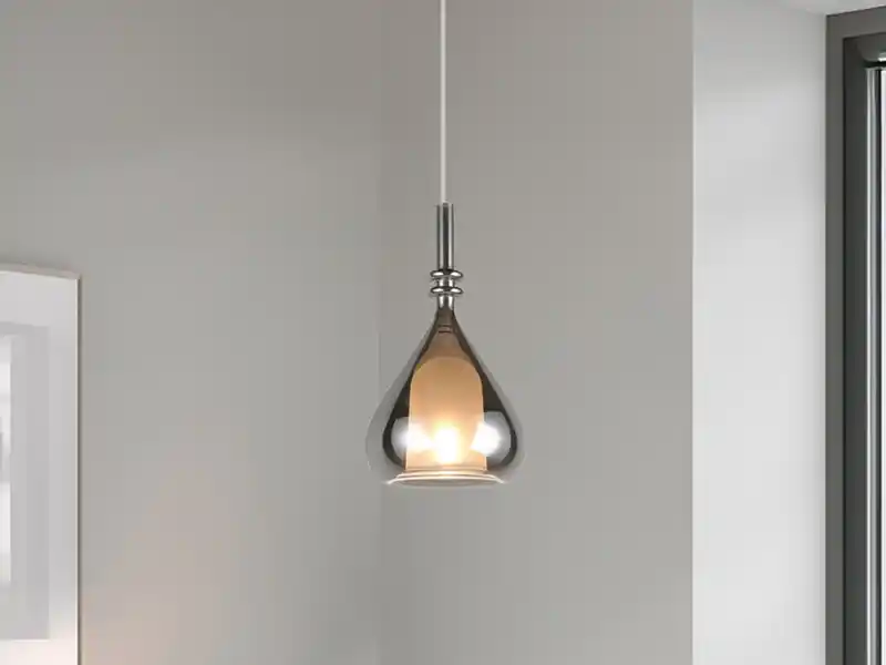 Preisreduziert meineWunschleuchte LED Pendelleuchte klein 1-flammig mit Rauchglas Chrom verspiegelt, Ø 16cm