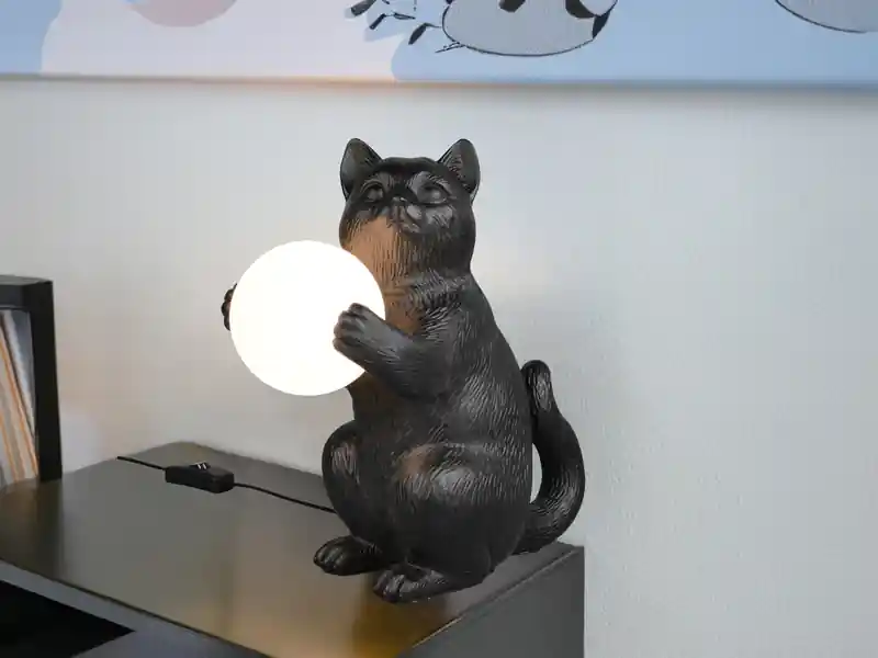 Neuheit RL LIVE YOUR LIGHT Besondere Tischleuchte GATIO Katzenlampe Schwarz, Höhe 30cm