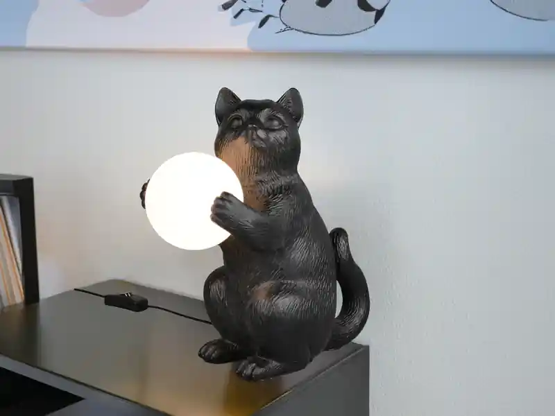 Expressversand meineWunschleuchte Besondere LED Tischleuchte Katzenlampe Schwarz, Höhe 30cm