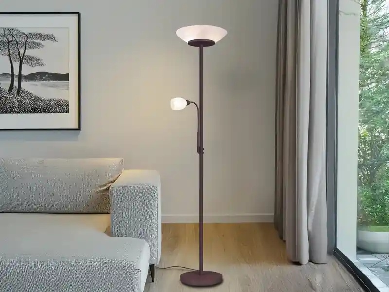 RL LIVE YOUR LIGHT Deckenfluter GERRY mit Flex Leselampe, Rostoptik & Glas Weiß, Höhe 180cm Zertifiziert