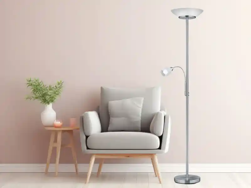 Schnäppchen meineWunschleuchte LED Deckenfluter mit Flexarm Leselampe, Silber & Glasschirme weiß, H: 180cm
