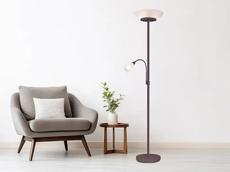 meineWunschleuchte LED Deckenfluter mit Flexarm Leselampe, Rostoptik & Glasschirme weiß, H: 180cm Preisreduziert