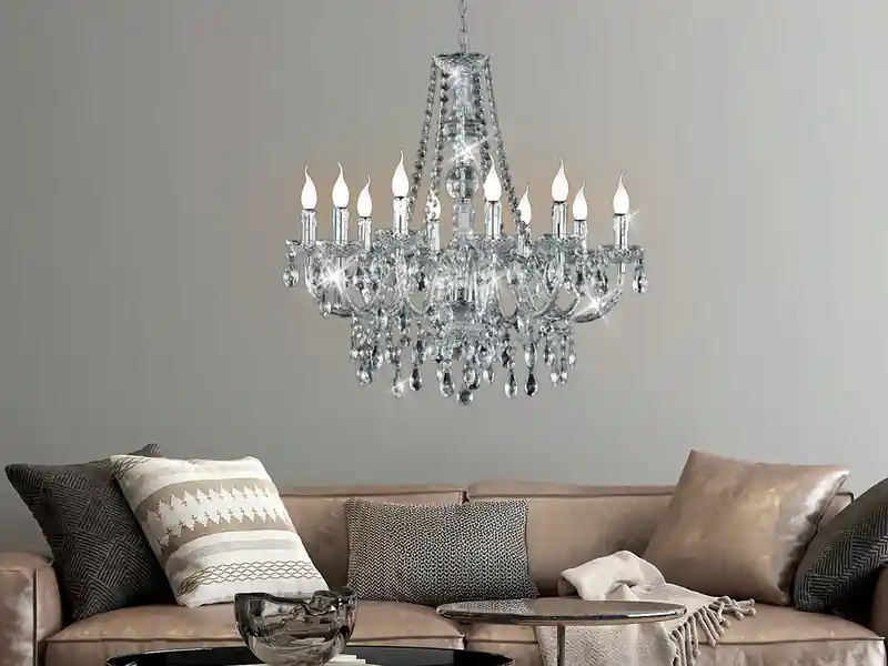 Sofort Bestellen RL LIVE YOUR LIGHT Großer Kronleuchter LÜSTER 10-flammig Silber Chrom mit Acryl Kristall, Ø 76cm