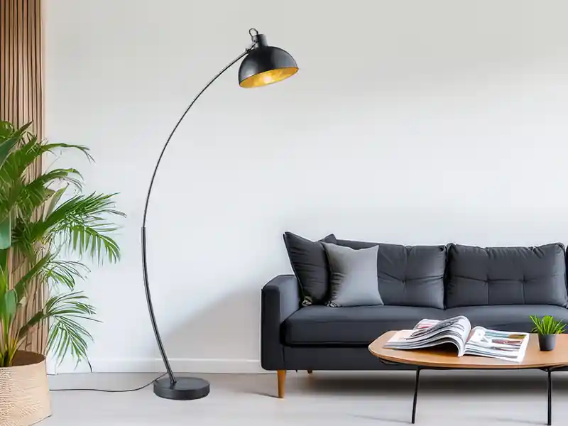 RL LIVE YOUR LIGHT Bogenleuchte RECIFE Schwarz Lampenschirm innen Gold, Höhe 155cm Sonderangebot