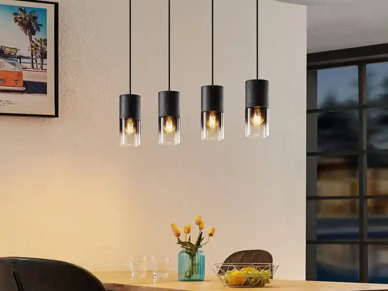 Trio Leuchten Pendelleuchte ROBIN 4-flammig mit Rauchglas & Metall Schwarz, Breite 80cm Abverkauf
