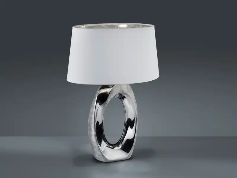 Highlight RL LIVE YOUR LIGHT Große Tischleuchte TABA Keramik Silber - Stoffschirm Weiß, Höhe 52cm