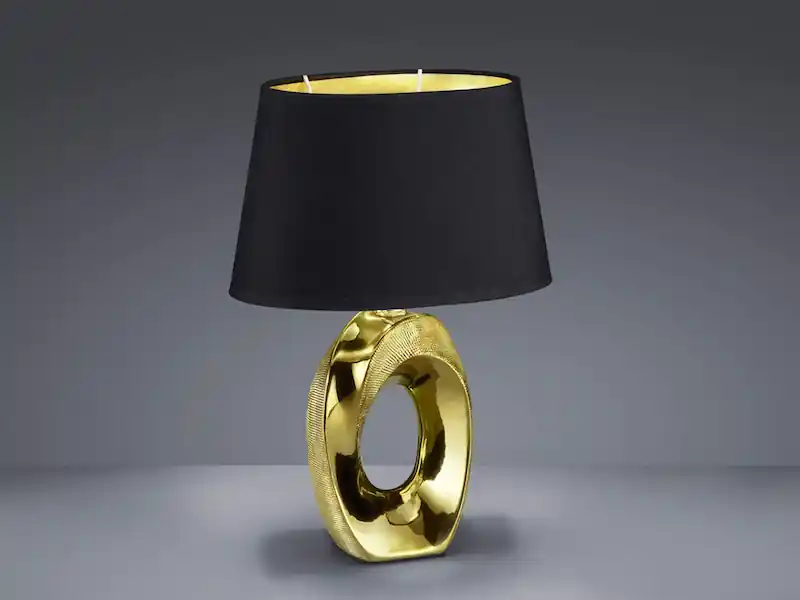 meineWunschleuchte LED Tischleuchte Keramik Gold - Stoffschirm Schwarz, Höhe 33cm Sonderaktion